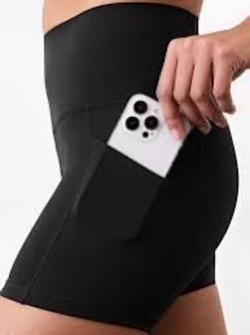 Athleta Woman's XS Black High Waisted Biker Shorts Stash Side Phone Pockets C9